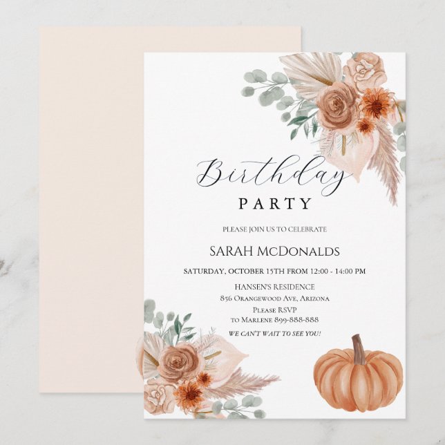 Herbst Herbst Boho Frau Birthday Einladung (Vorne/Hinten)