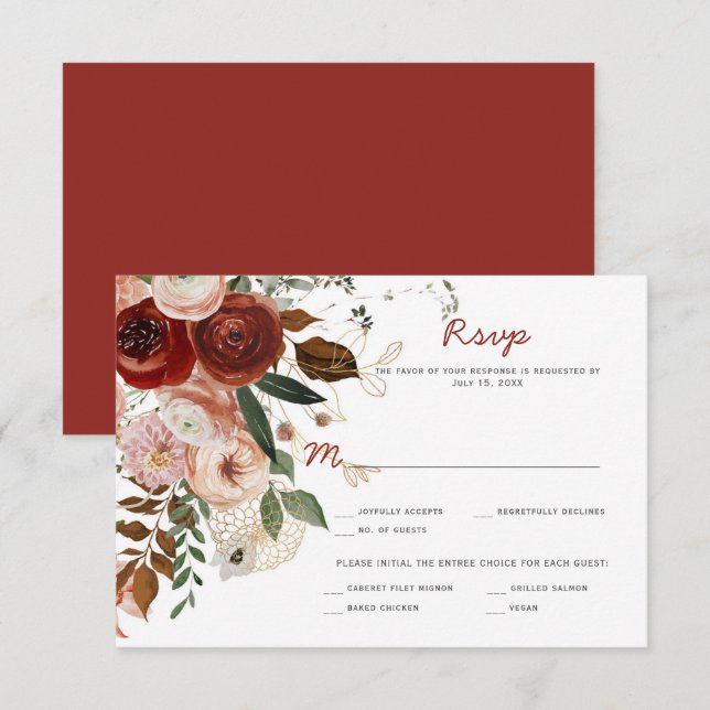 Herbst Herbst Boho Watercolor Floral RSVP Karte (Vorne/Hinten)