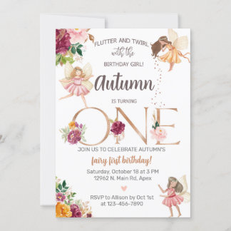 Herbst Herbst Fee Mädchen 1. erster Geburtstag ein Einladung