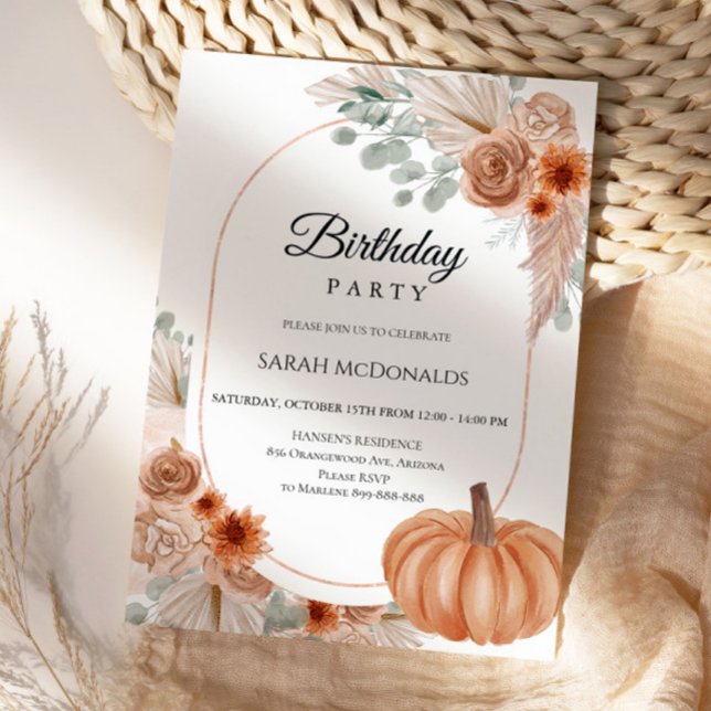 Herbst Herbst Floral Boho Frau Birthday Einladung (Von Creator hochgeladen)