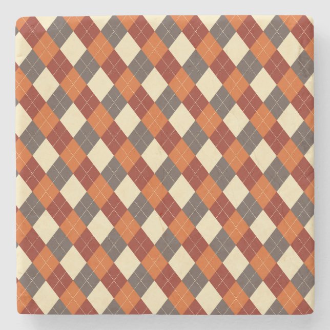 Herbst/Herbst Gingham-Muster Steinuntersetzer (Vorderseite)