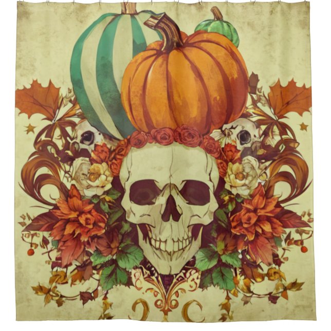 Herbst/Herbst/Halloween/Kürbis/Skelett Duschvorhang (Vorderseite)