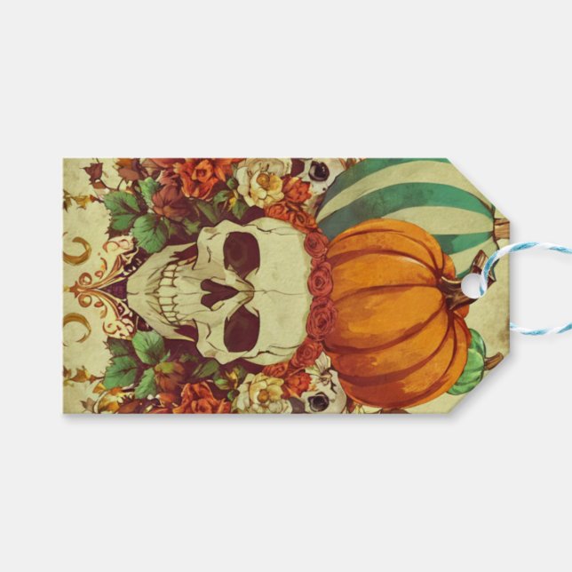 Herbst/Herbst/Halloween/Kürbis/Skelett Geschenkanhänger (Vorderseite (Horizontal))