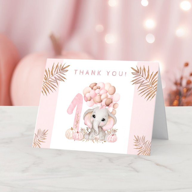 Herbst Herbst Herbst Pink Girl Danke Karte (1st Birthday Fall Autumn Pink Girl Thank You Card)