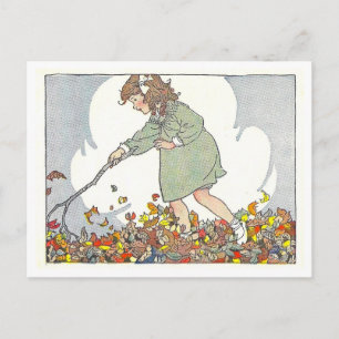 Herbst/Herbst-Illustration "Spielen in den Blätter Postkarte