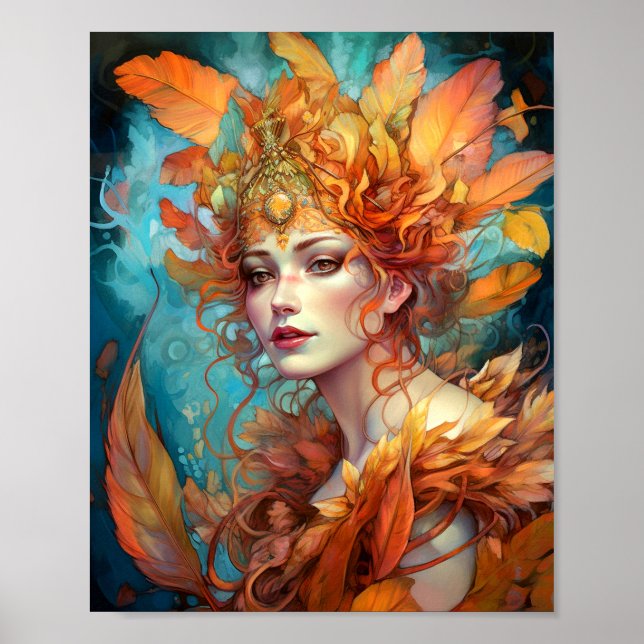 Herbst Herbst Königin Goddess Fantasy Art Poster (Vorne)