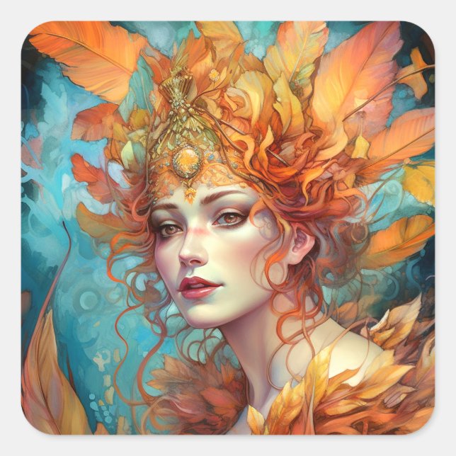 Herbst Herbst Königin Goddess Fantasy Art Quadratischer Aufkleber (Vorderseite)