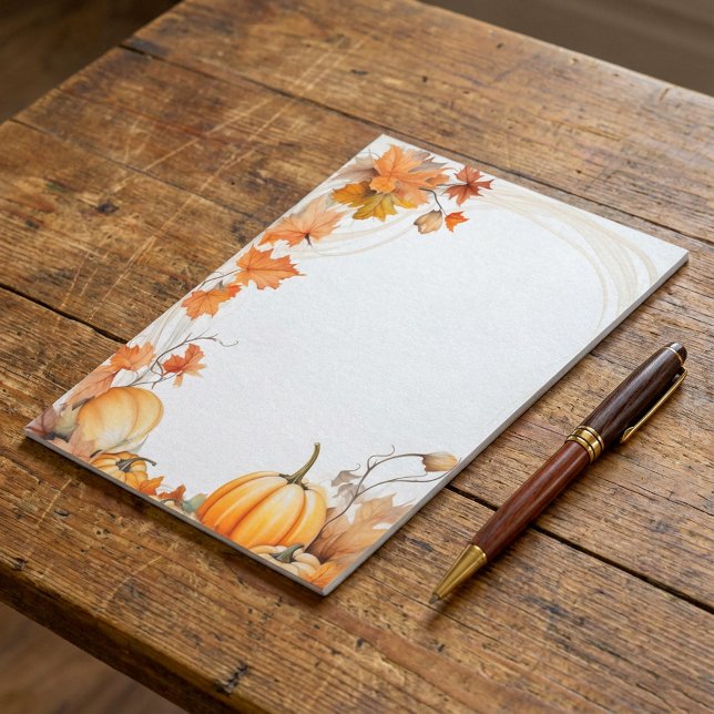 Herbst/Herbst Kürbisse und Blätter, unausgekleidet Notizblock (Autumn / Fall pumpkins and leaves unlined note pad)