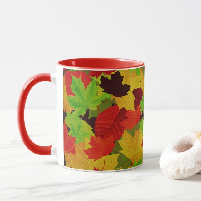 Herbst Herbst lässt helles farbiges Muster Tasse (Mit Donut)