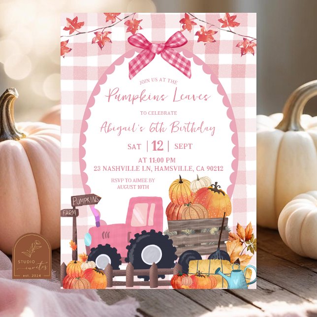 Herbst Herbst Rosa Schleife Kürbis-Patch Geburtsta Einladung (Von Creator hochgeladen)