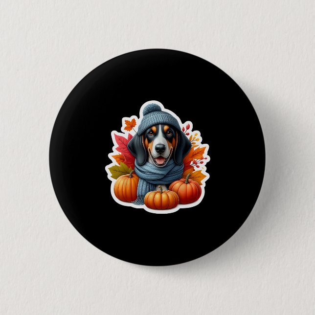 Herbst Herbst Schwarz und Tan Coonhound-Hundebesit Button (Vorderseite)
