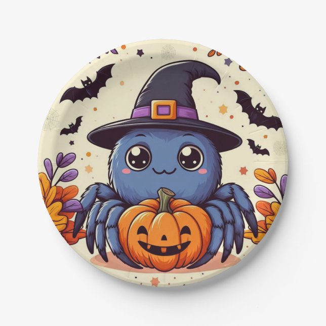 Herbst/Herbst/Spinne/Hexe/Halloween Pappteller (Vorderseite)