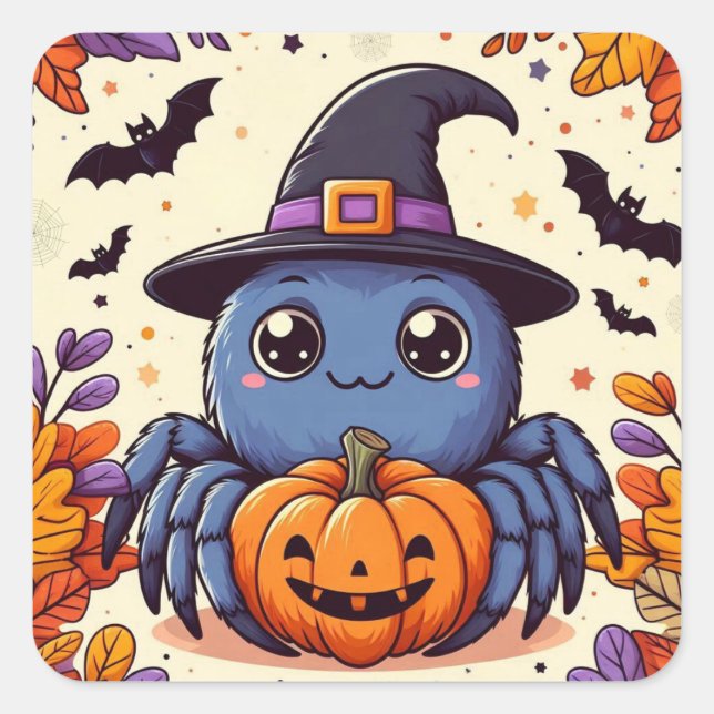Herbst/Herbst/Spinne/Hexe/Halloween Quadratischer Aufkleber (Vorderseite)