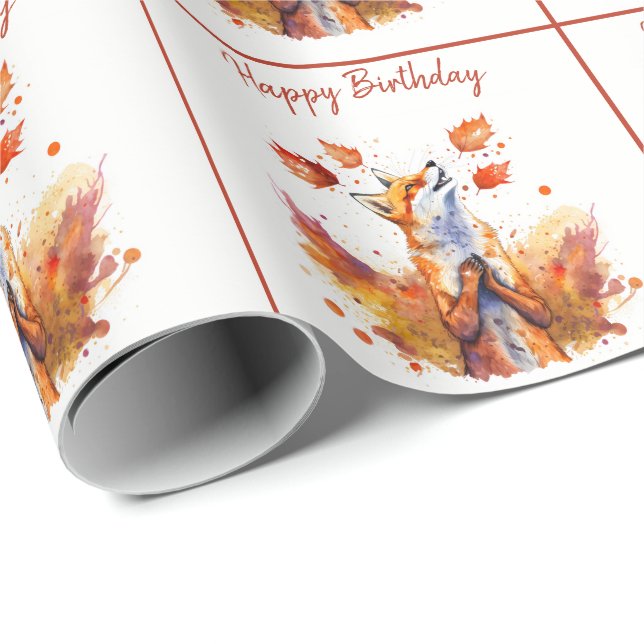 Herbst/Herbst - Vibes Fox - glücklich Geburtstag Geschenkpapier (Rolleneckpunkt)