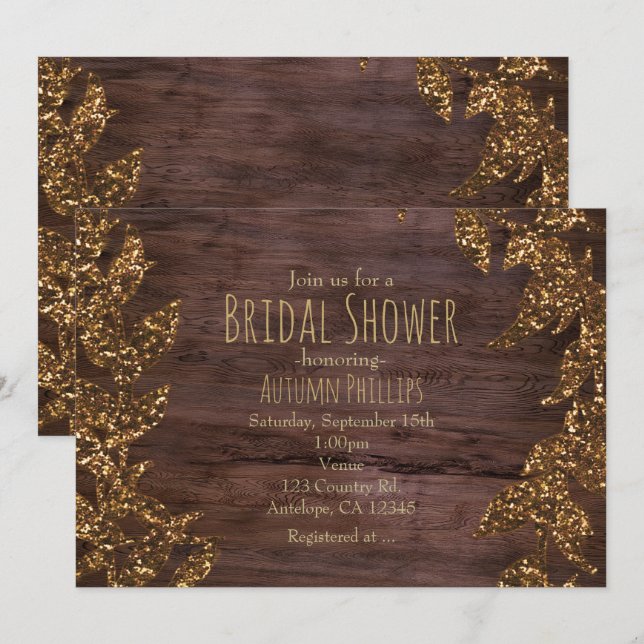 Herbst Herbstlaub Imitate Gold Sparkle Einladung (Vorne/Hinten)