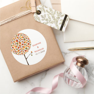 Herbst Herbstlaub Whimsical Pop Tree Hochzeit Runder Aufkleber