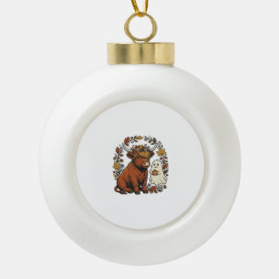 Herbst Highland Kuh Geist Vintage Gravur Shirt Keramik Kugel-Ornament