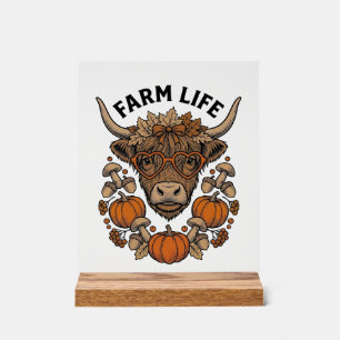 Herbst Highland-Kuh mit Herzbrille Acrylschild