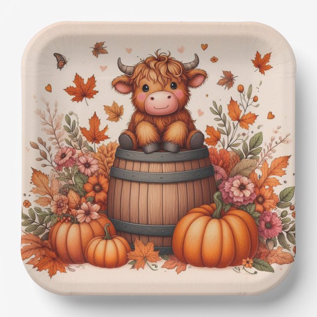 Herbst Highland Kuh Papier Teller  (Vorderseite)
