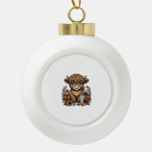 Herbst Highland Kuh Vintage Herbst Farmhouse Kunst Keramik Kugel-Ornament