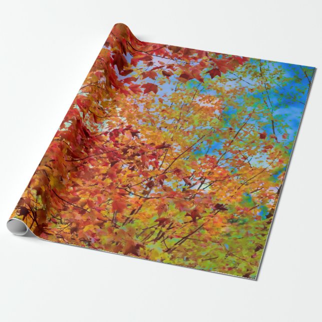 Herbst hinterlässt farbige Orange Fall Themed Blue Geschenkpapier (Ungerollt)
