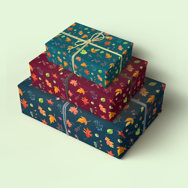 Herbst hinterlässt Wasserfarben Trio-Muster Geschenkpapier Set (Von Creator hochgeladen)