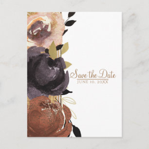 Herbst-Hochzeit Bold Glam Blumen Save-the-Date Ankündigungspostkarte