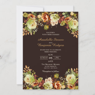 Herbst Hochzeit braun Grün und Burnt Orange Floral Einladung