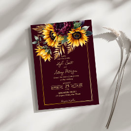Herbst Hochzeit burgundische Sonnenblumen Einladung