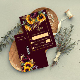 Herbst Hochzeit burgundische Sonnenblumen RSVP Karte