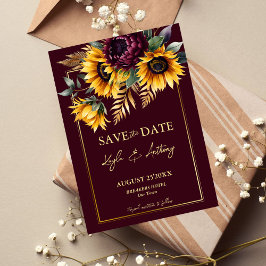 Herbst Hochzeit burgundische Sonnenblumen Save The Date