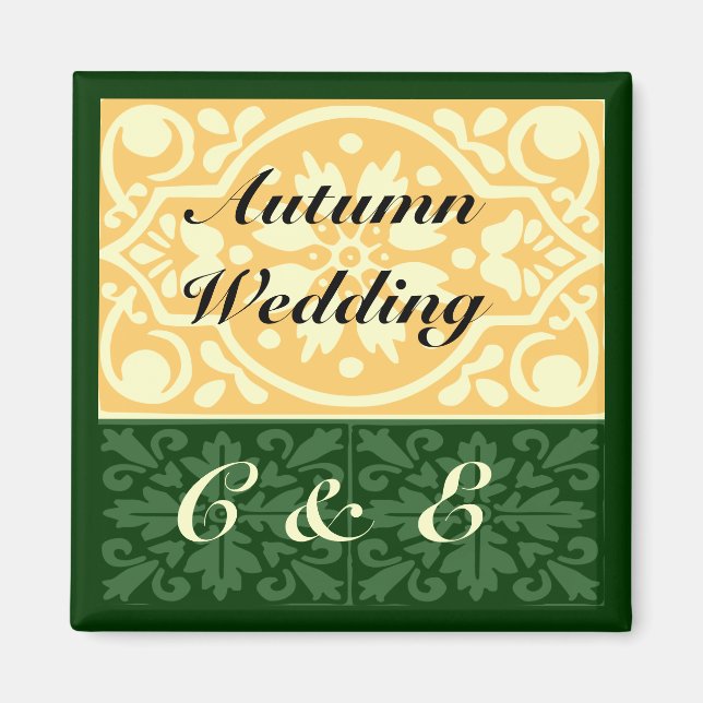 Herbst Hochzeit Grün Beige Monogramm Individueller Magnet (Vorne)