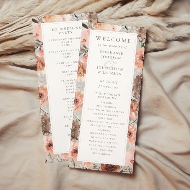 Herbst-Hochzeitsprogramm für Wasserfarben Menükarte (Autumn Watercolor Boho Wedding Program)