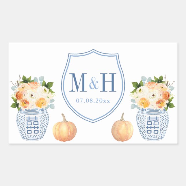 Herbst Hochzeitspumpen Blau und Weiß Wappen Gefall Rechteckiger Aufkleber (Vorderseite)