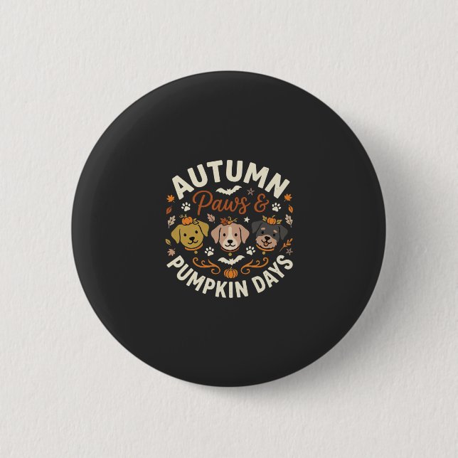 Herbst Hund Kürbis Pfoten Button (Vorderseite)