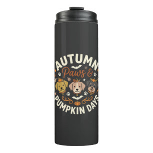 Herbst Hund Kürbis Pfoten Thermosbecher