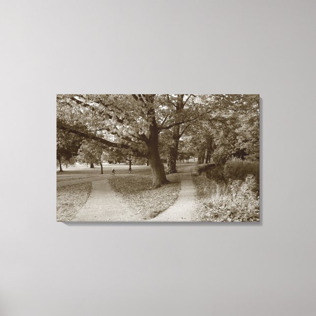 Herbst im Park - Sepia Toned BW Leinwanddruck (Vorderseite)