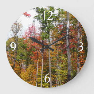Herbst im Wald Farbige Herbstfotografie Große Wanduhr