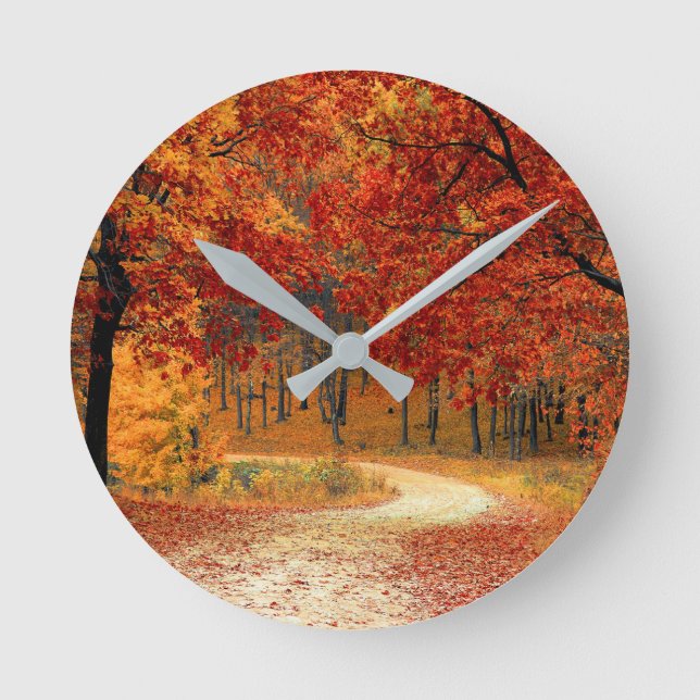 Herbst im Wald Runde Wanduhr (Vorderseite)
