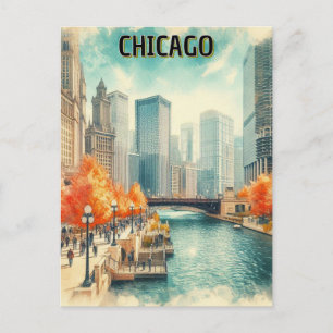 Herbst in Chicago River City Postkarte