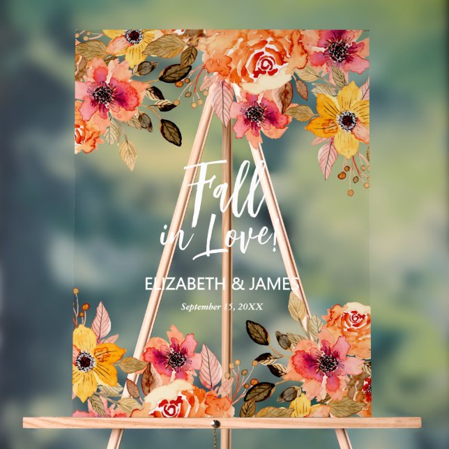 Herbst in der Liebe Blumenhochzeit Willkommen Acrylschild (Neutral)