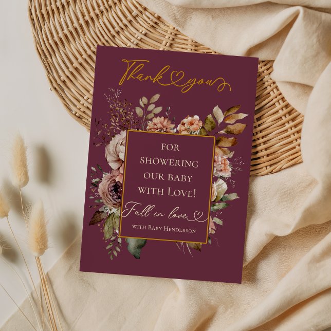 Herbst in der Liebe Burgundy Blumendusche Elegant  Dankeskarte (Von Creator hochgeladen)