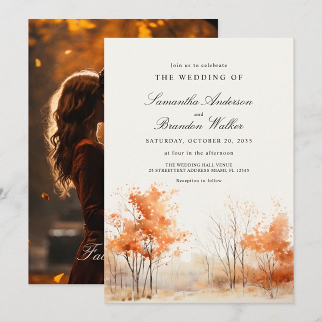 Herbst in der Liebe Foto Hochzeit Einladung (Vorne/Hinten)