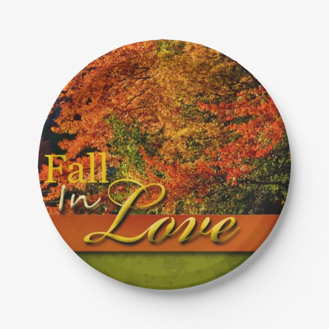 Herbst in der Liebe Landschaftlich rustikale Hochz Pappteller (Vorderseite)