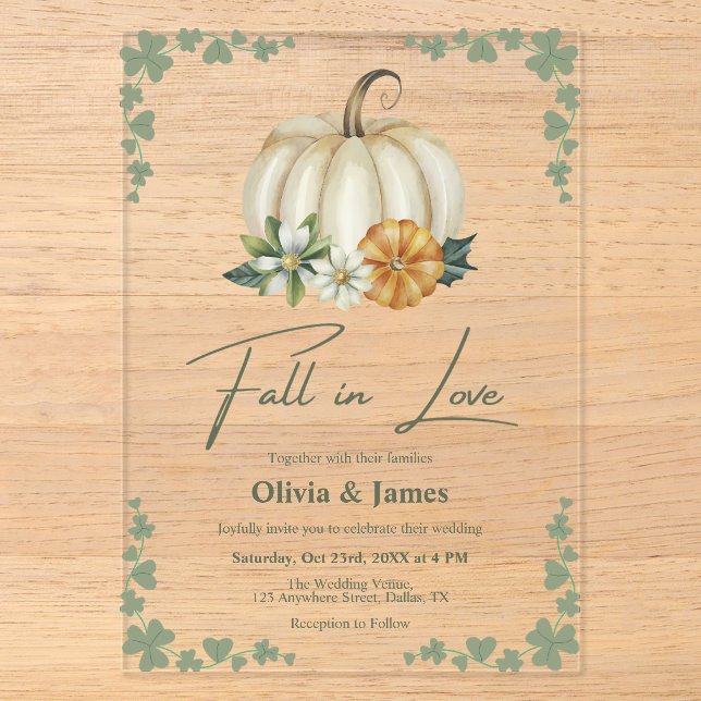 Herbst in der Liebe Pumpkin Wage Green Wedding Acryleinladungen (Vorderseite)