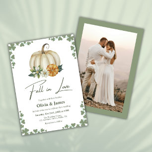 Herbst in der Liebe Sage Green Pumpkin Foto Hochze Einladung