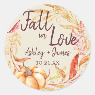 Herbst in Liebe Antikes Weißes Hochzeitsmongramm Runder Aufkleber