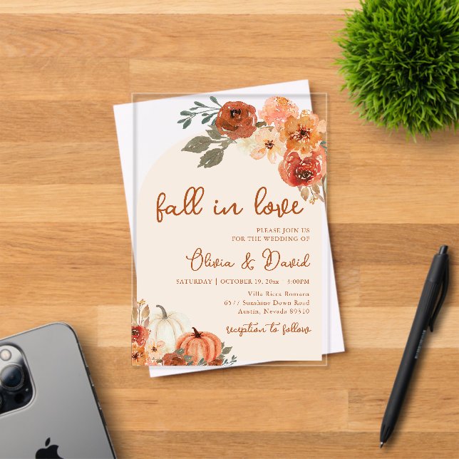Herbst in Liebe Boho Floral Pumpkin Herbsthochzeit Acryleinladungen (Insitu (Einladungskarte))