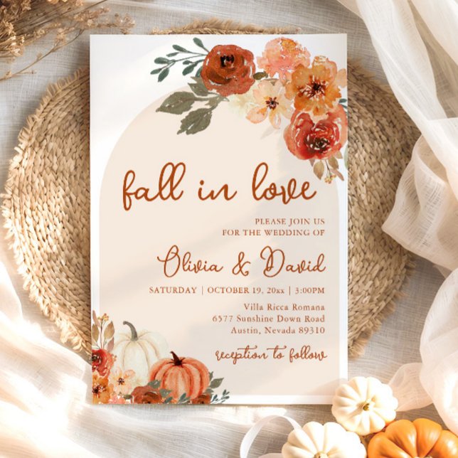 Herbst in Liebe Boho Floral Pumpkin Herbsthochzeit Einladung (Fall in Love Boho Floral Pumpkin Autumn Wedding Invitation)