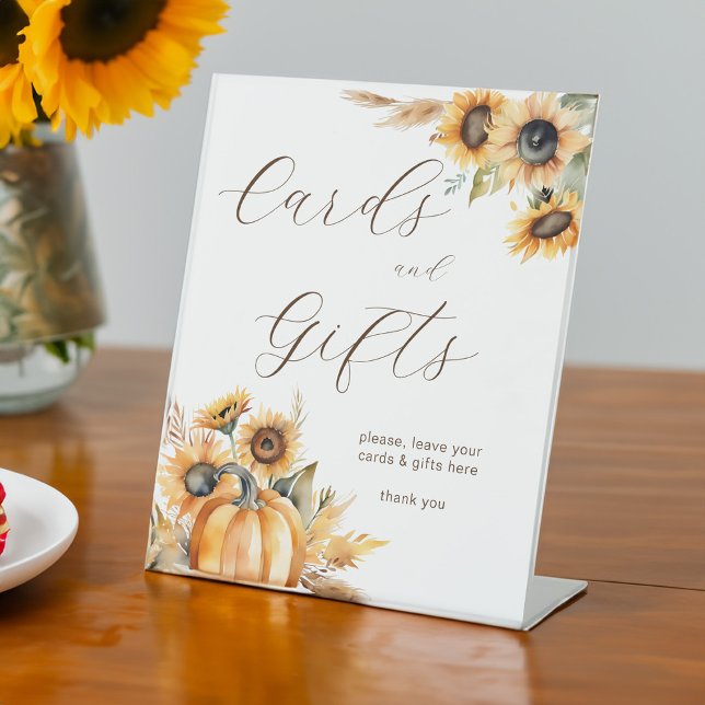 Herbst in Liebe boho Kürbis Sonnenblumen Geschenk  Sockelschild (Fall in love boho pumpkin sunflowers bridal shower gifts table pedestal sign personalized decor)